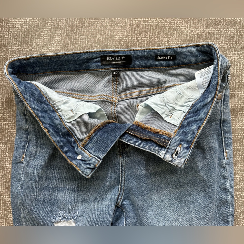 Judy Blue Jeans Womens 9/29 Blue Skinny Blue White Plaid Patch Distressed Denim - Picture 9 of 12